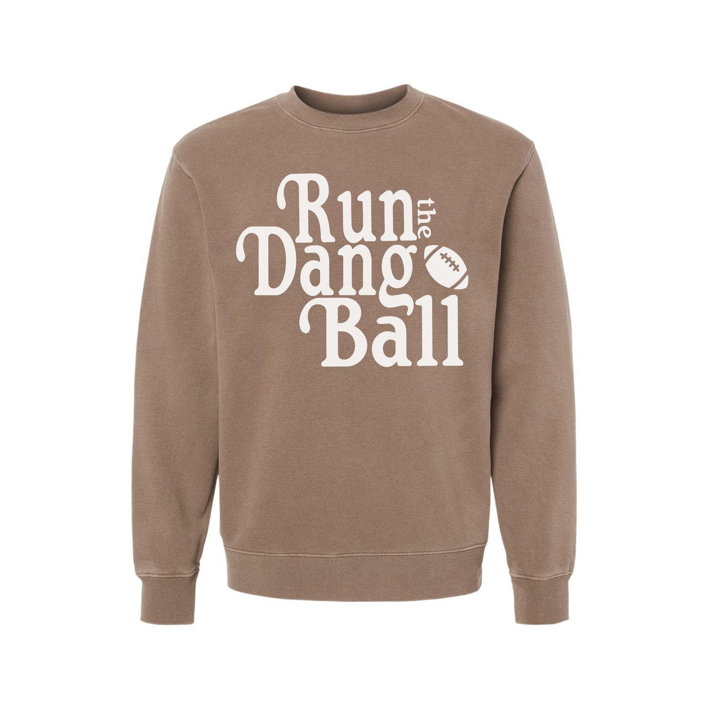 Run the Dang Ball football sweatshirt in pigment clay with cream retro football graphic