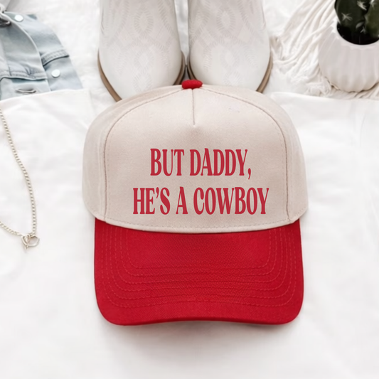 red and canvas otto trucker hat western cowboy saying”