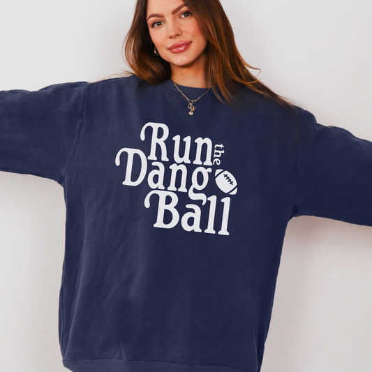 Warriors Run the Dang Ball Crewneck Sweatshirt – Vintage Football Graphic Pullover