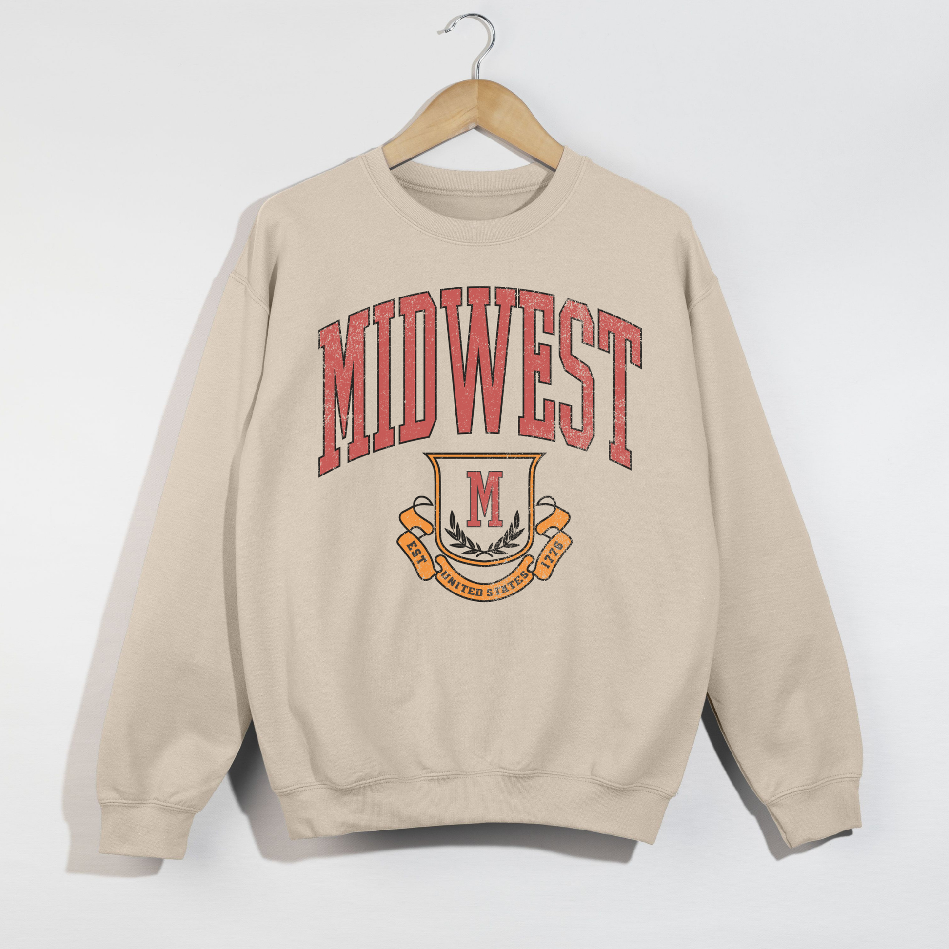 midwest crewneck sweatshirt sand vintage collegiate style