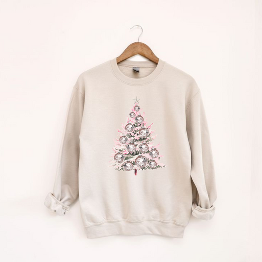 Disco Ball Christmas Tree Crewneck Sweatshirt – Retro Holiday Pullover