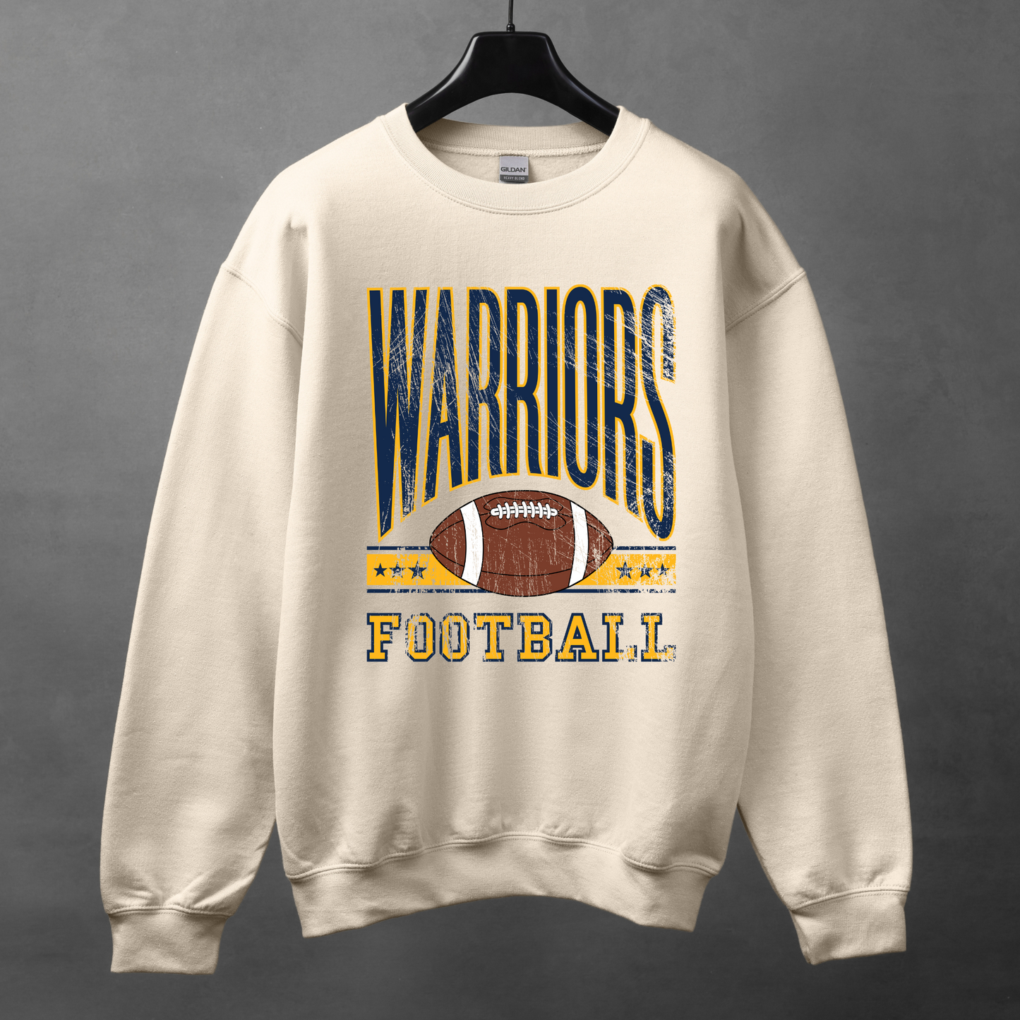 Distressed Warriors Football Crewneck | Game Day Spirit Wear