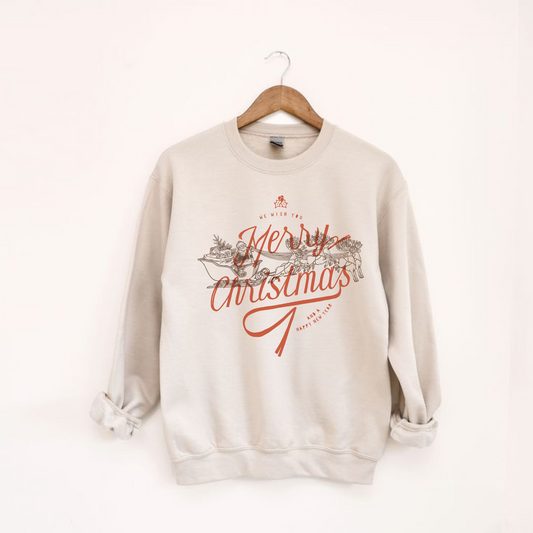 Merry Christmas Reindeer Sleigh Crewneck Sweatshirt