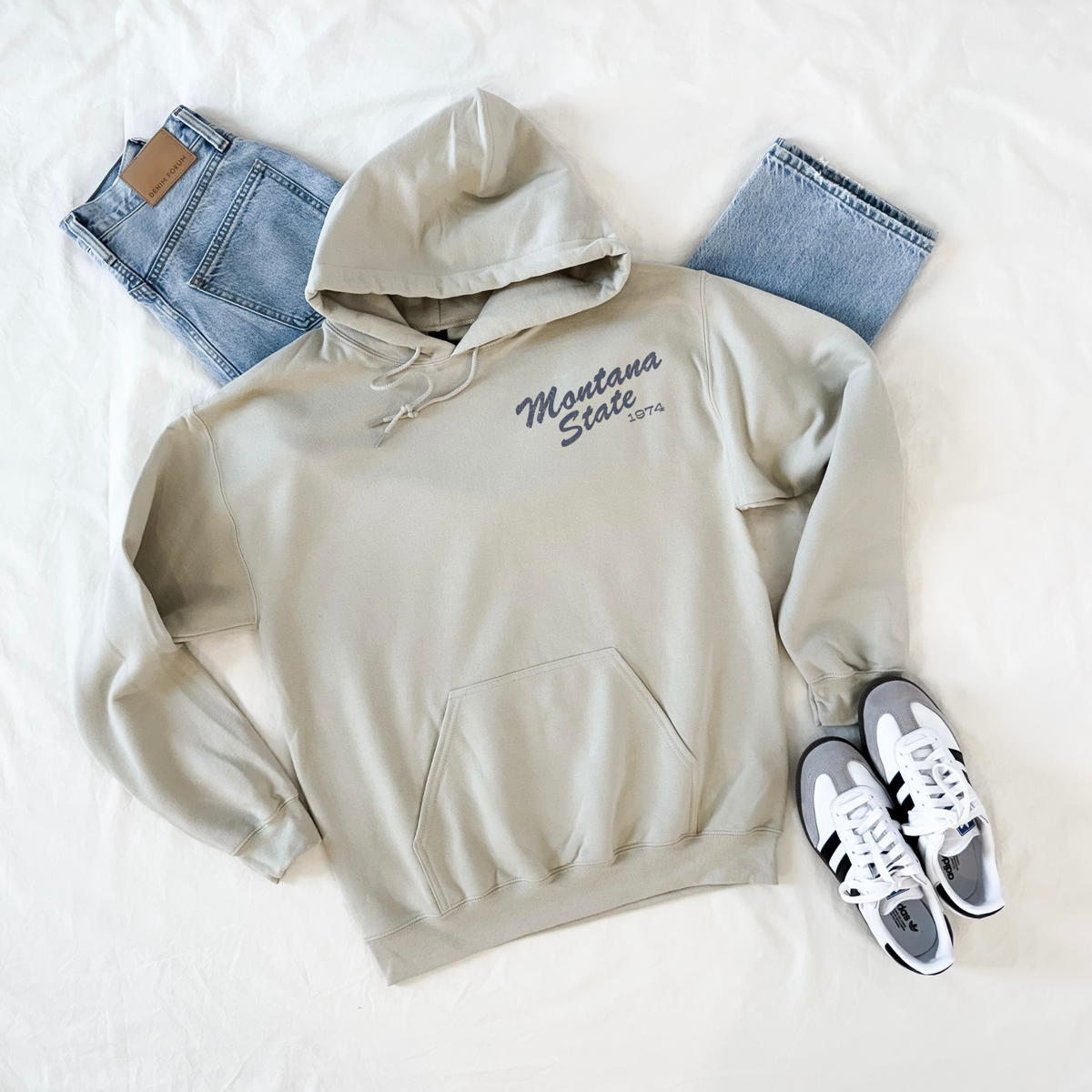 Sand Montana State Rodeo hoodie featuring small vintage Montana State 1974 left chest print.