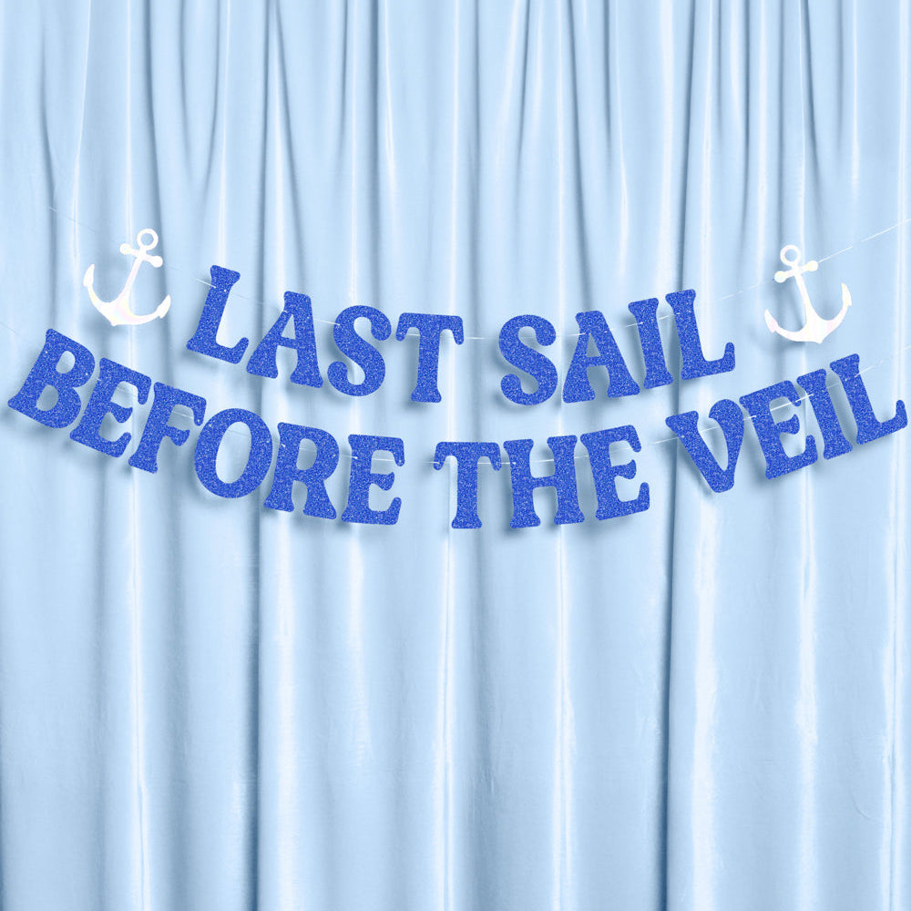 Blue curtain with 'Last Sail Before the Veil' text and anchors on a light blue background