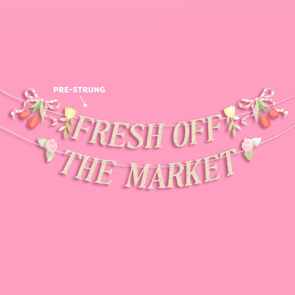 Decorative banner with 'Fresh Off The Market' text on a pink background