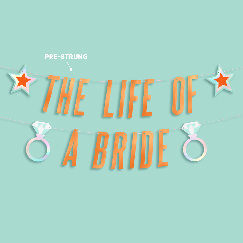 Decorative banner with 'The Life of a Bride' text on a light blue background