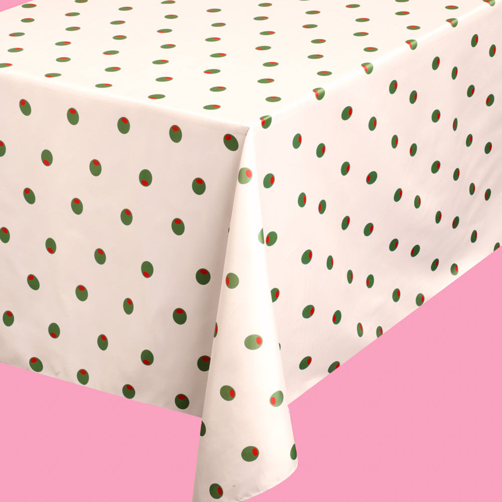Tablecloth with strawberry pattern on a pink background
