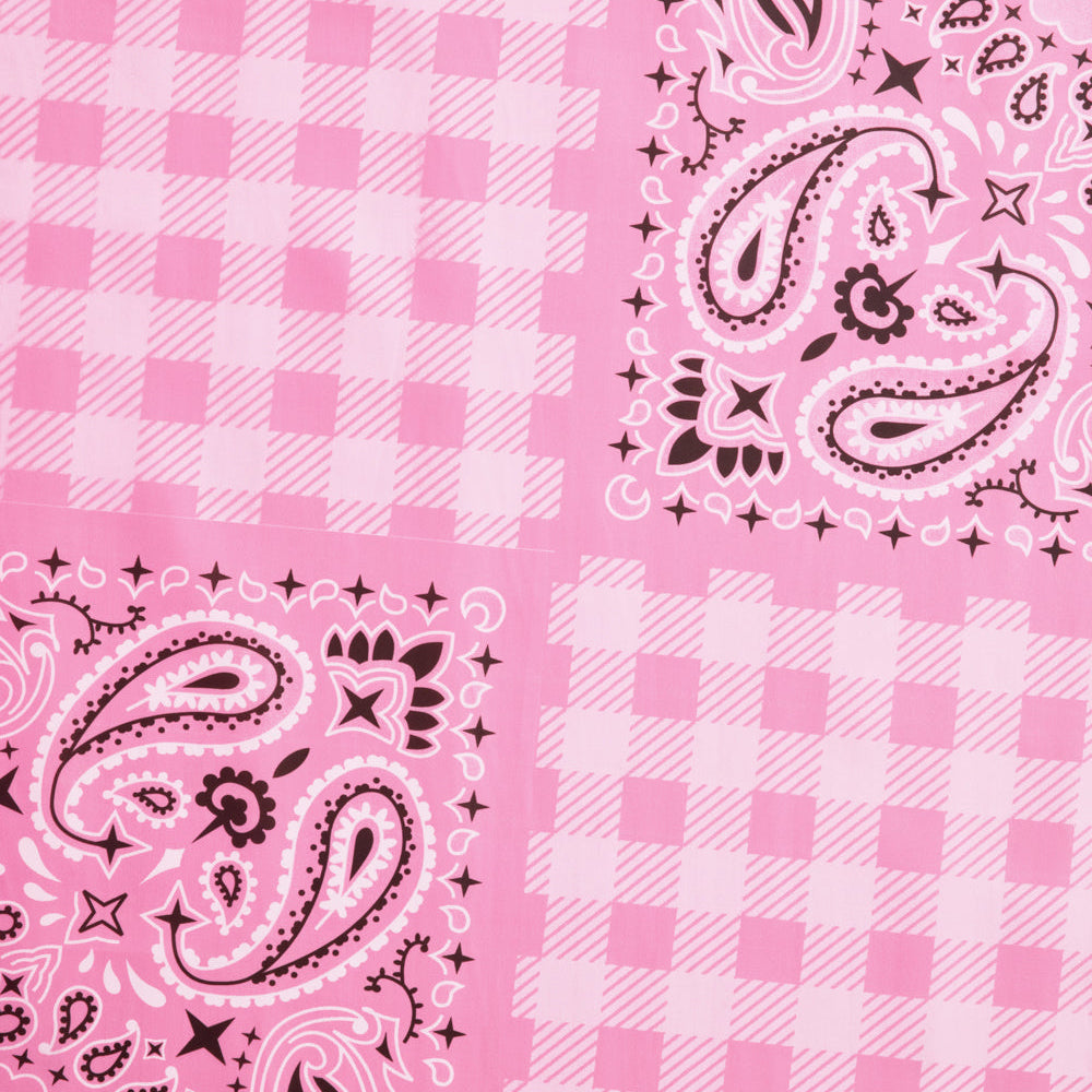 Pink bandana pattern with checkered and paisley designs