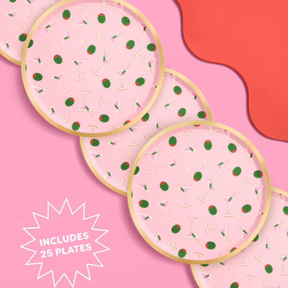 9 inch paper plates with martini glass and olive pattern for birthday party