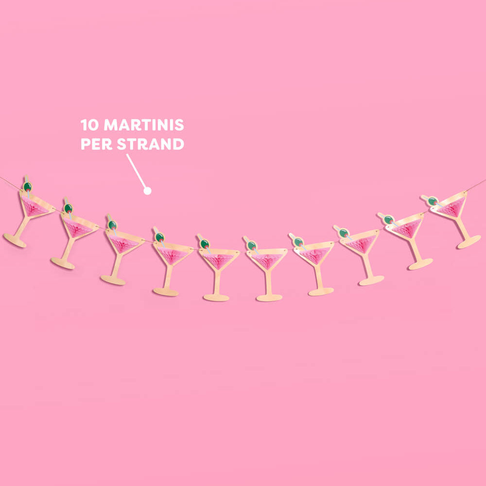 Decorative string with cartoon martini glasses on a pink background