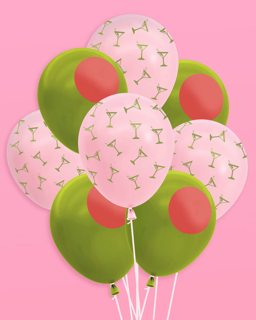 24 pack of pink and green martini themed birthday balloons for girls night and 30th birthday