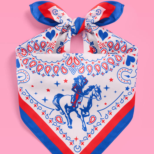 Bandana with horse design on a pink background