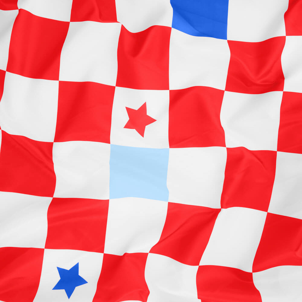 Red and white checkered fabric with blue and red stars