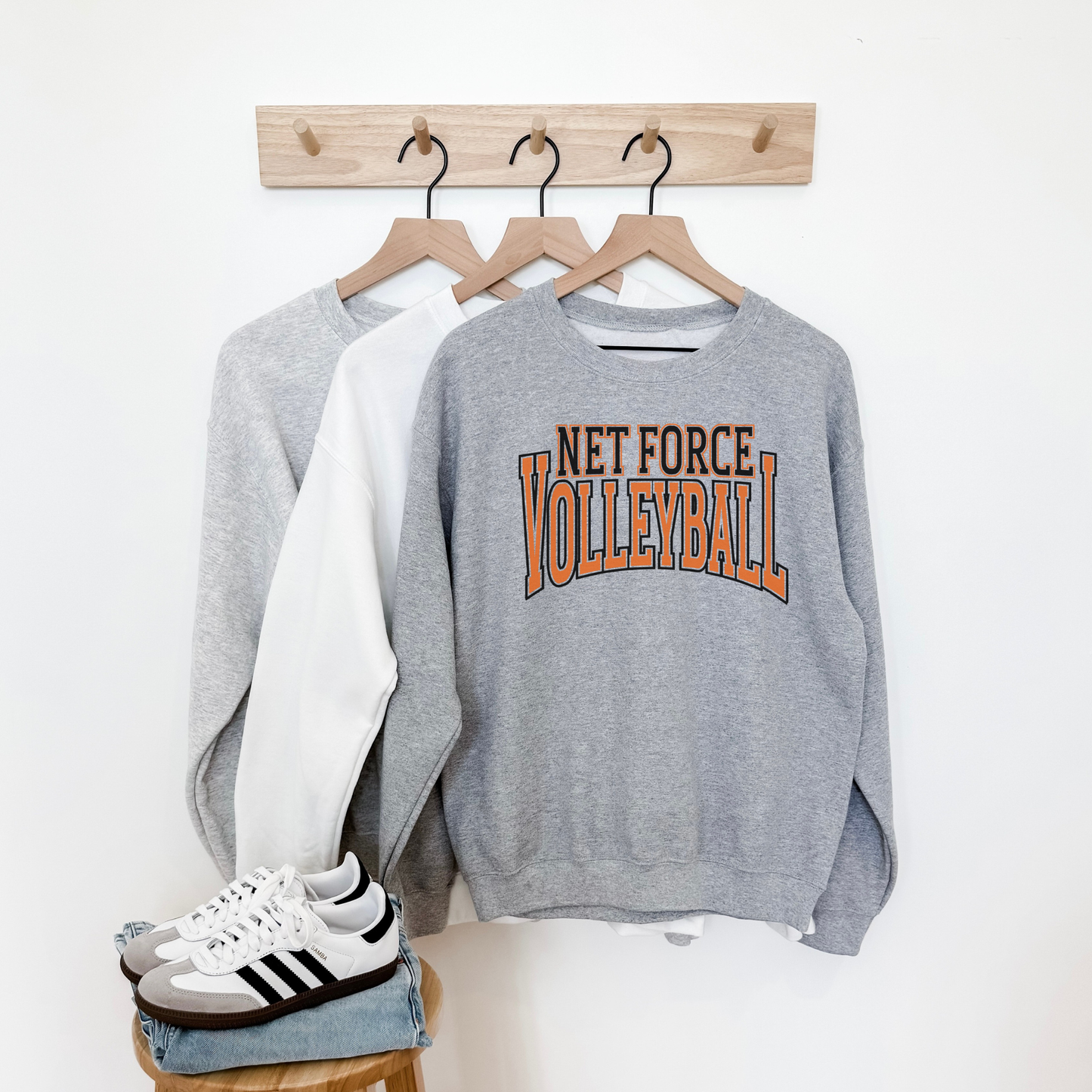 Net Force Volleyball crewneck sweatshirt in sport grey with collegiate arch volleyball graphic