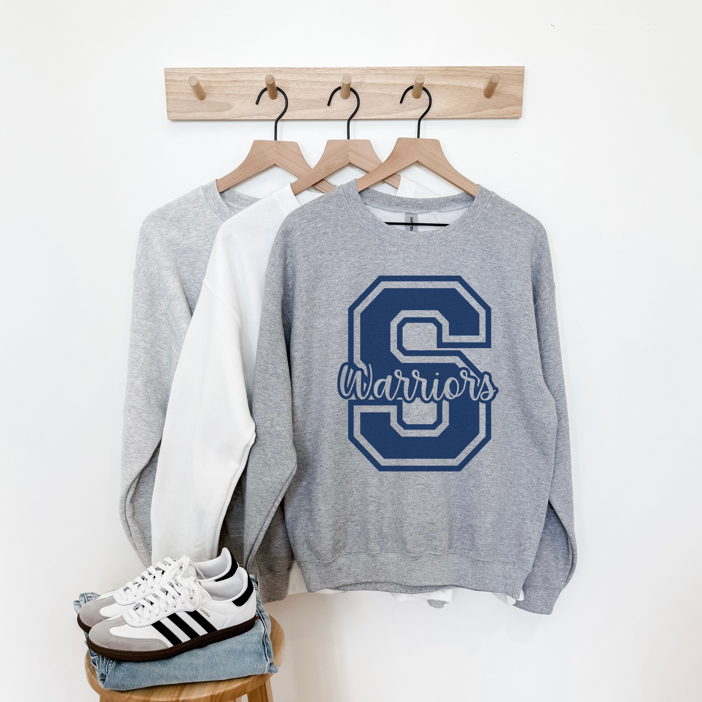 Warriors Collegiate “S Warriors” Crewneck Sweatshirt | Game Day Spirit Wear