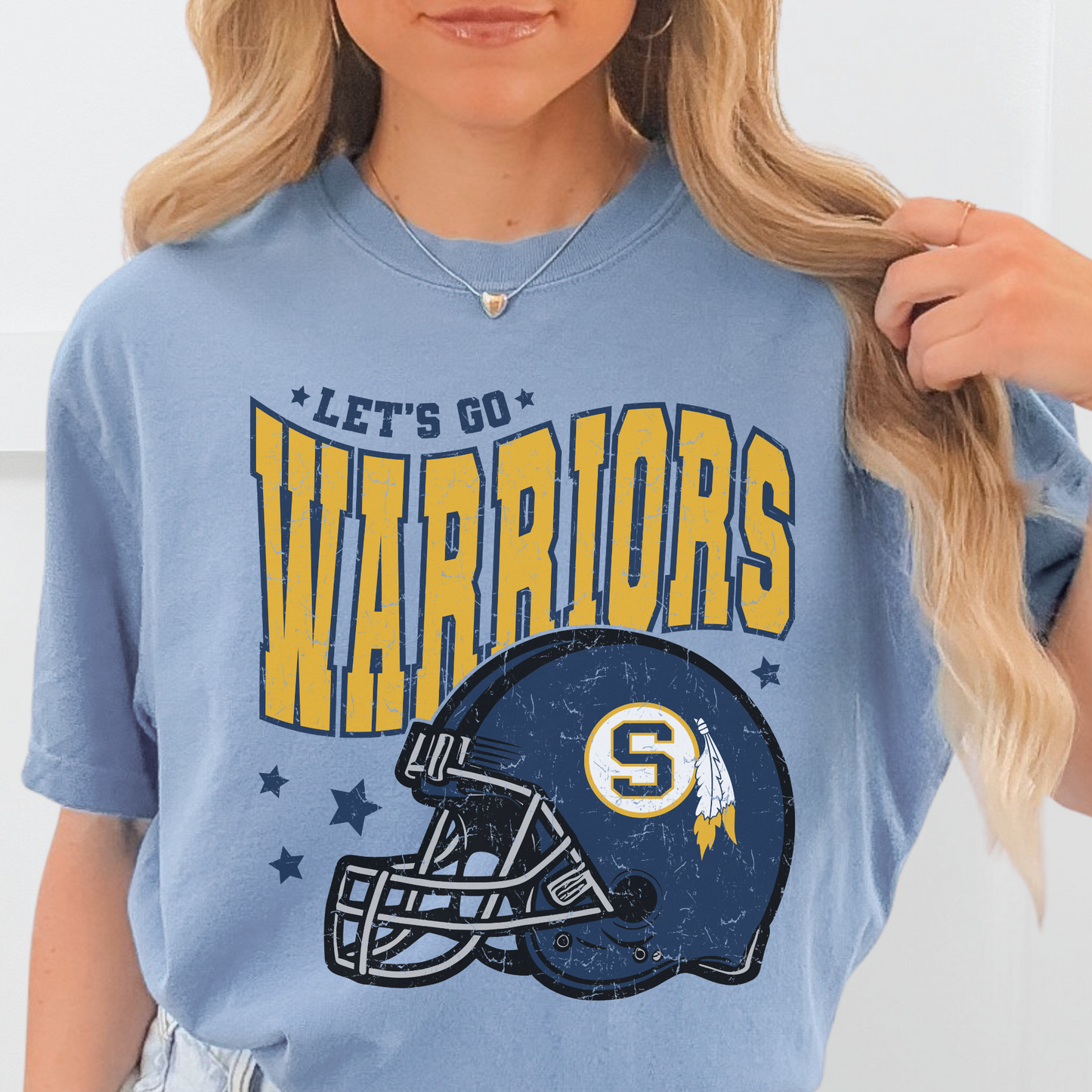 Let’s Go Warriors Helmet Tee | Game Day Spirit Shirt Sterling High School