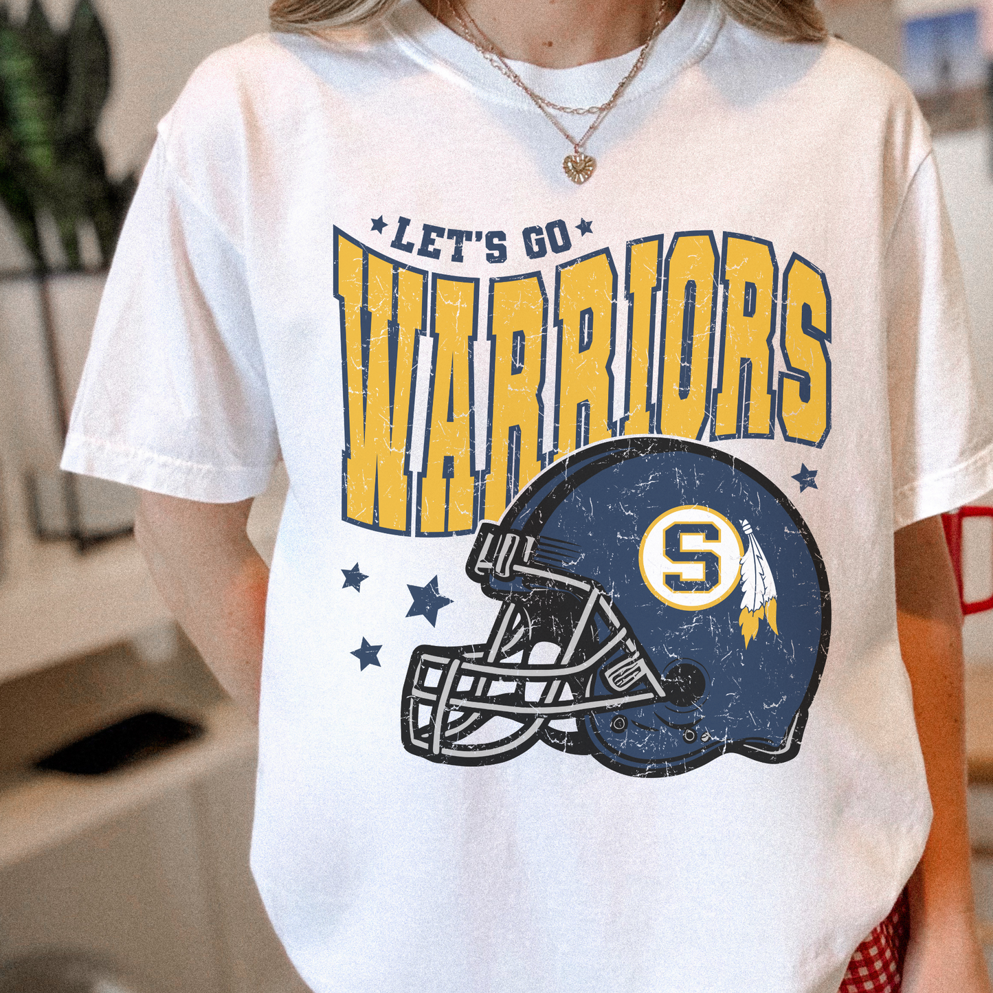 Let’s Go Warriors Helmet Tee | Game Day Spirit Shirt Sterling High School