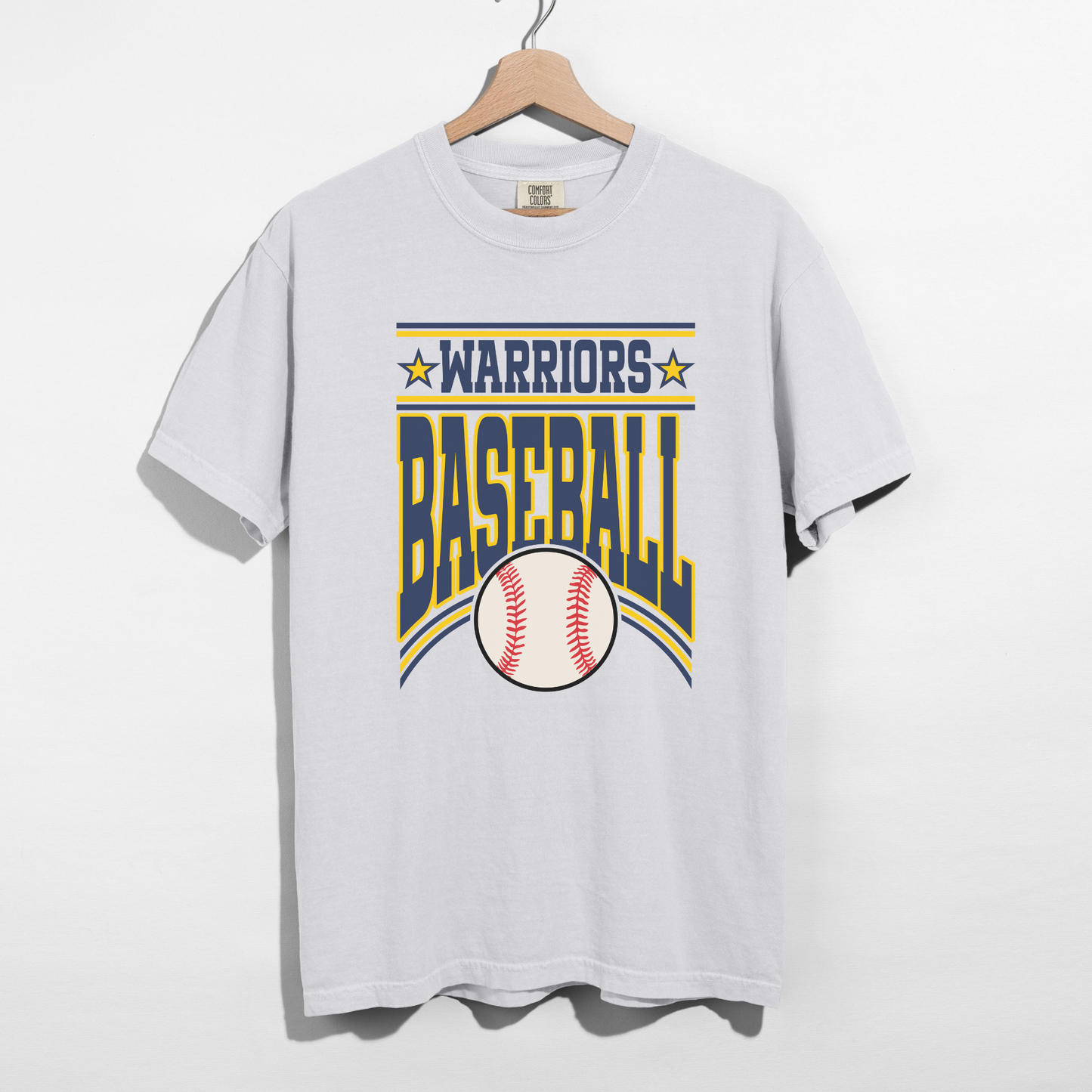 White Warriors Baseball vintage t-shirt with bold athletic typography and baseball graphic