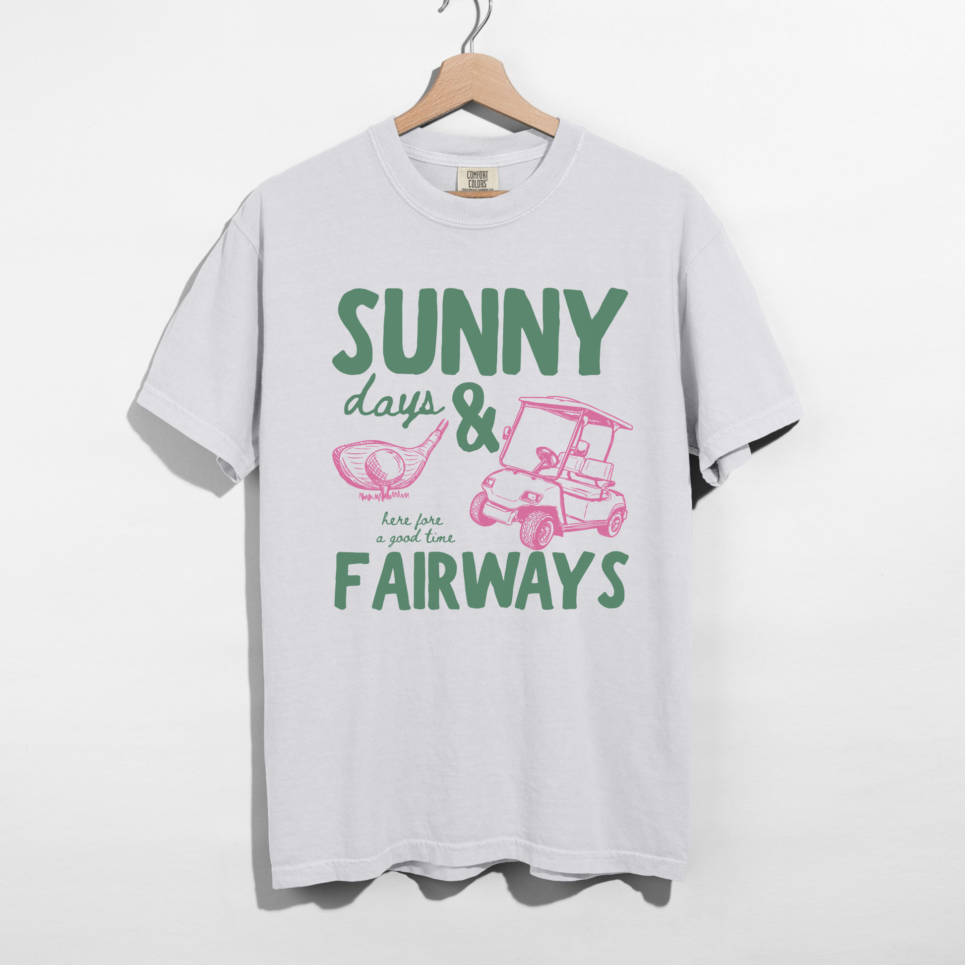 White Sunny Fairways shirt simple minimal golf tee outfit inspiration