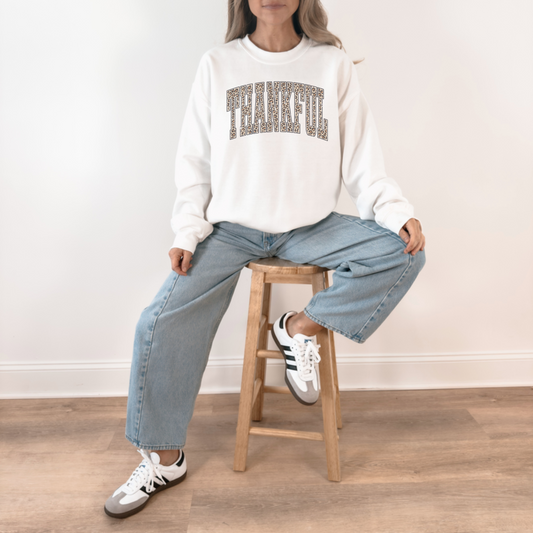 Thankful Leopard Print Sweatshirt – Fall Thanksgiving Crewneck