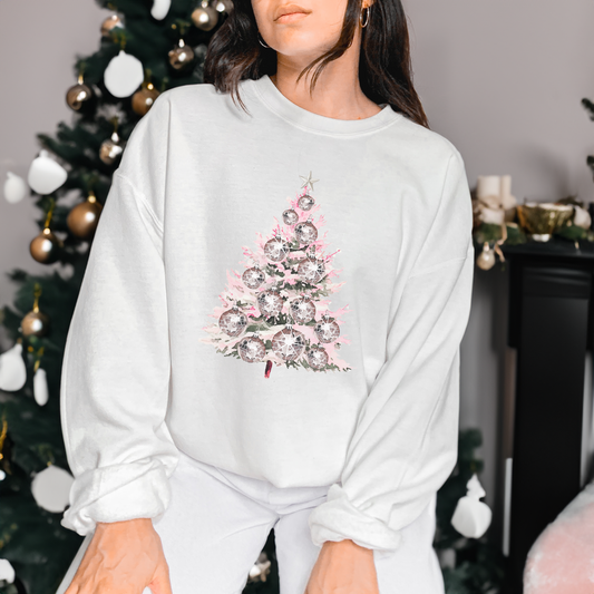 Disco Ball Christmas Tree Crewneck Sweatshirt – Retro Holiday Pullover