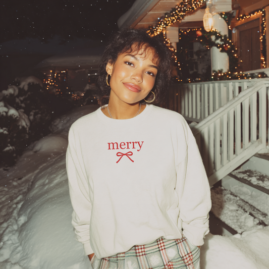 Merry Bow Christmas Sweatshirt | Minimal Holiday Crewneck